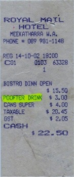 Reciept for Poofter Beer