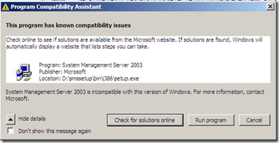 SMS 2003 server on Windows 2008 - No