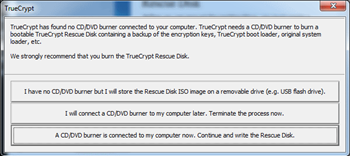 Truecrypt 7 has found no CD/DVD burner connected to your computer